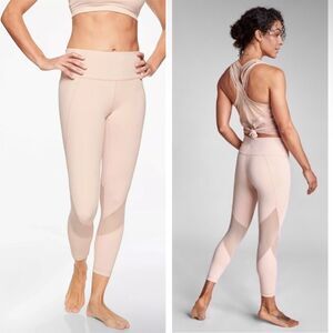 Athleta Eclipse 7/8 Tights Mesh Leggings Size Medium Pink Ballerina Gown